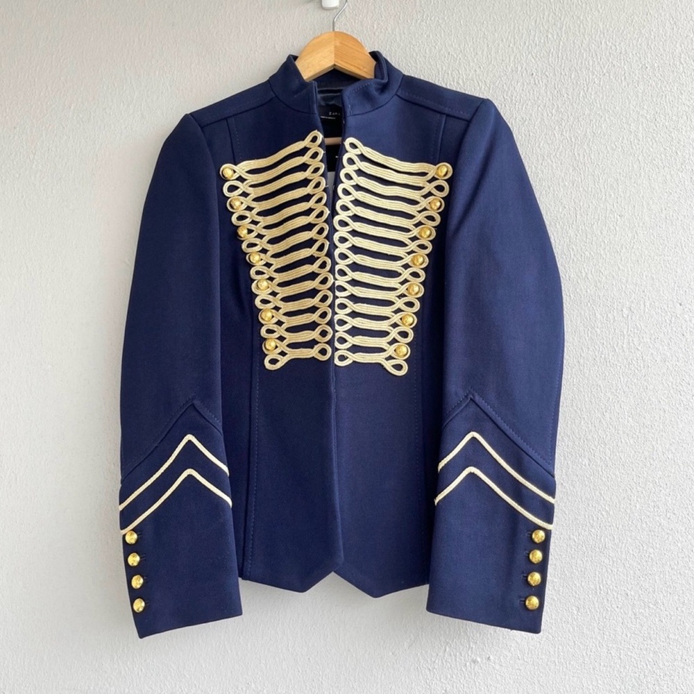 Zara Navy Military Style Jacket with Gold Accents. NWT